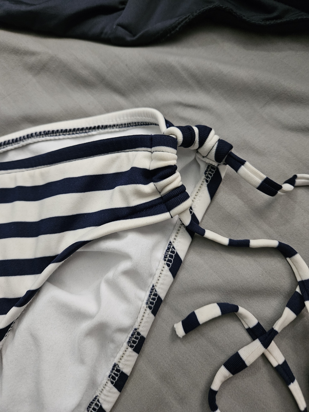 Navy Bandeau & Striped Tie-Side Bikini Set - Picture 3 of 5